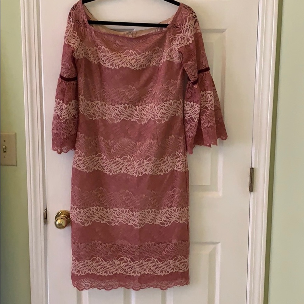 Off Shoulder/Mid Shoulder Mauve/Pink Midi Dress